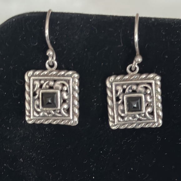 Pierced earrings sterling silver black onyx 1/2” - Picture 3 of 6